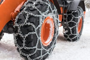 Bulldozer tires with snow chains